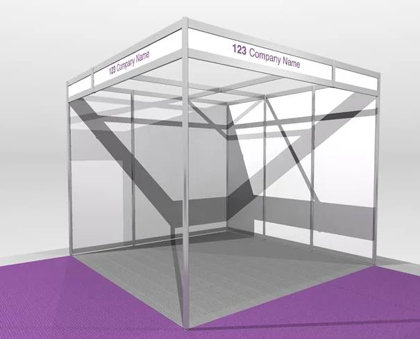 shell-scheme-structure Shell scheme stand: aluminium GES Complete frame with fascia name boards showing company name and stand number